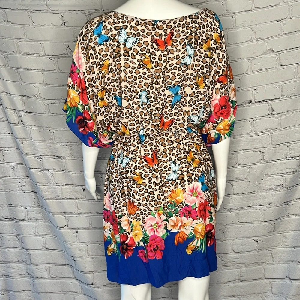 Johnny Was Fleur Kaftan Dress cover up with Braided Tie Large butterfly leopard - Picture 4 of 10